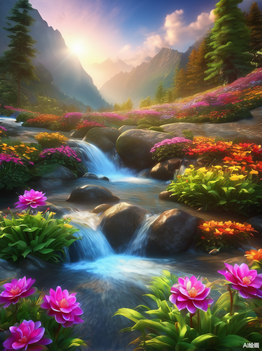 在春日的阳光下,彩色格桑花热烈绽放,宛如调色盘上的斑斓色彩,倾泻于