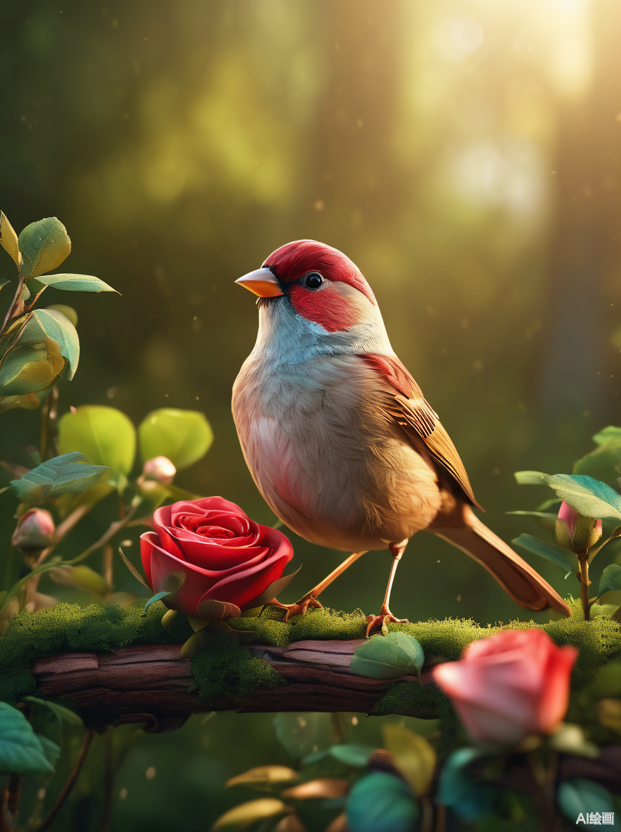玫瑰与鸟儿的浪漫邂逅,自然之美尽收眼底!