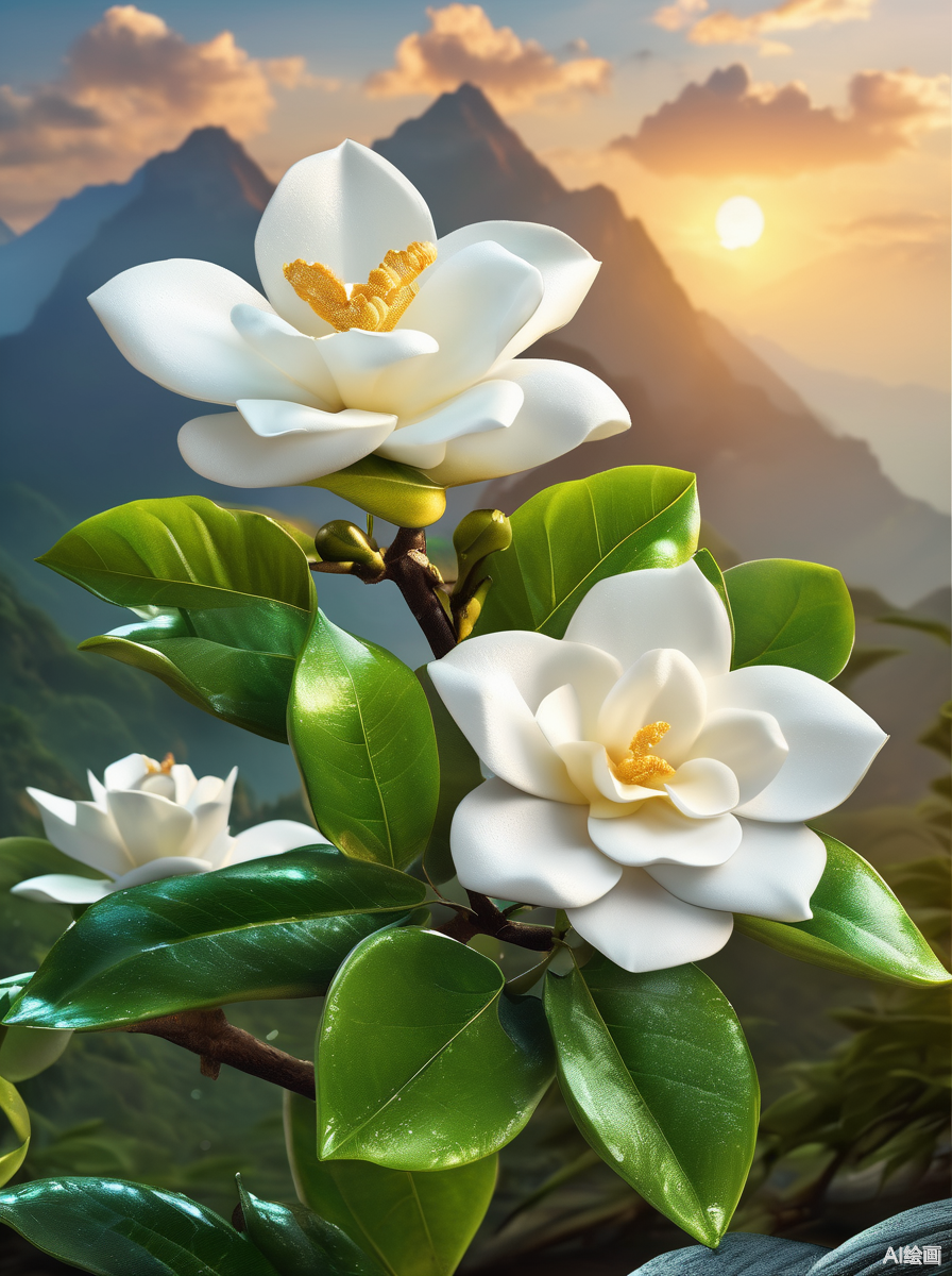 白色栀子花,清雅脱俗,宛如仙子临凡尘.