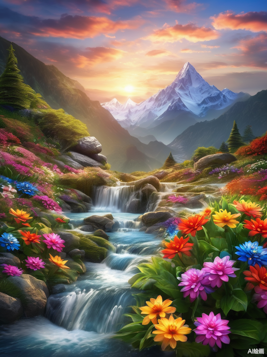 在春日的阳光下,彩色格桑花热烈绽放,宛如调色盘上的斑斓色彩,倾泻于