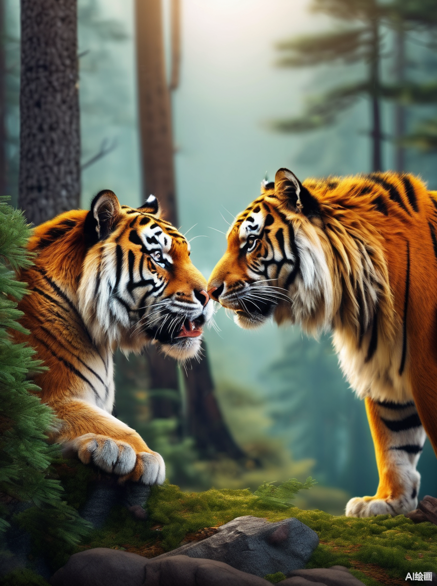 森林之王,猛虎傲立,目光如炬,气势磅礴.