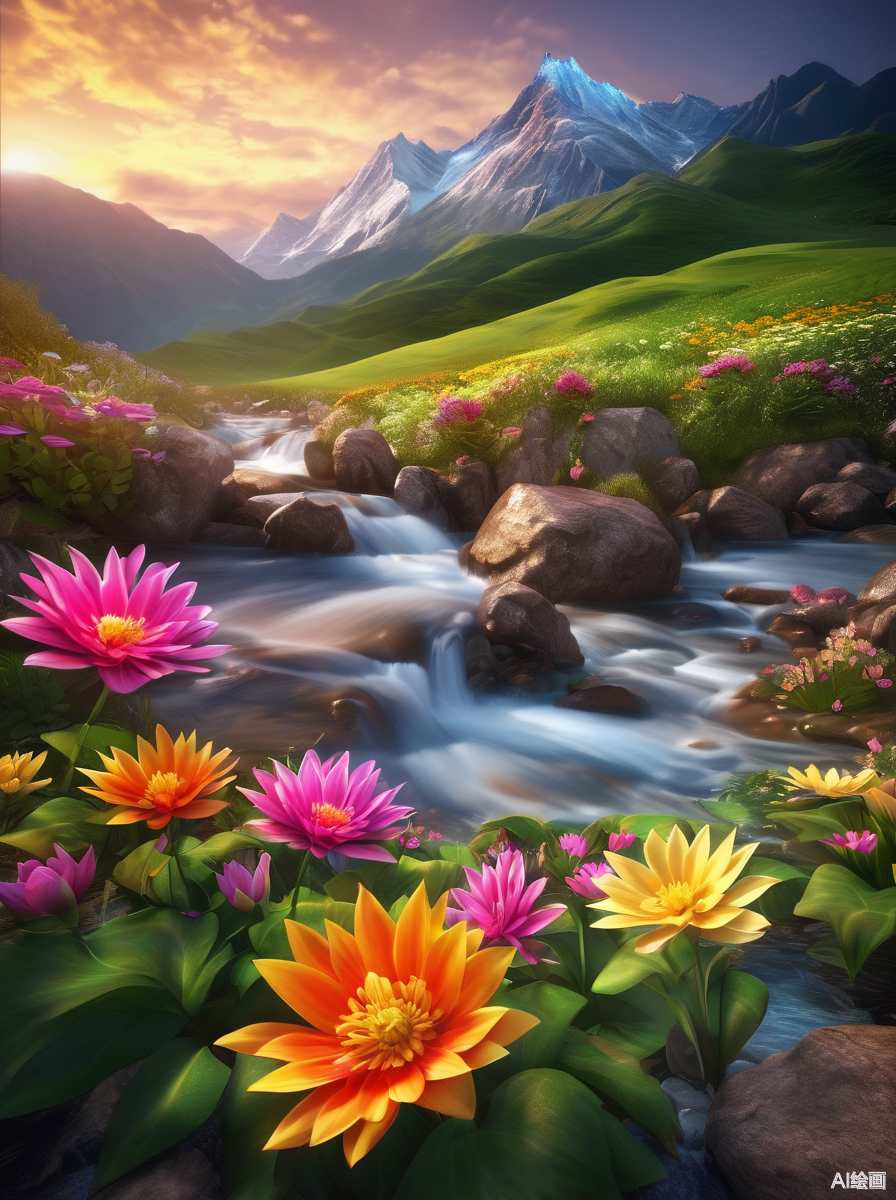 在春日的阳光下,彩色格桑花热烈绽放,宛如调色盘上的斑斓色彩,倾泻于