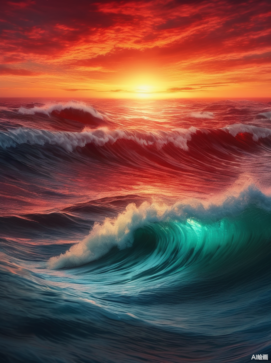 海天一线间,红日初升,如诗如画.