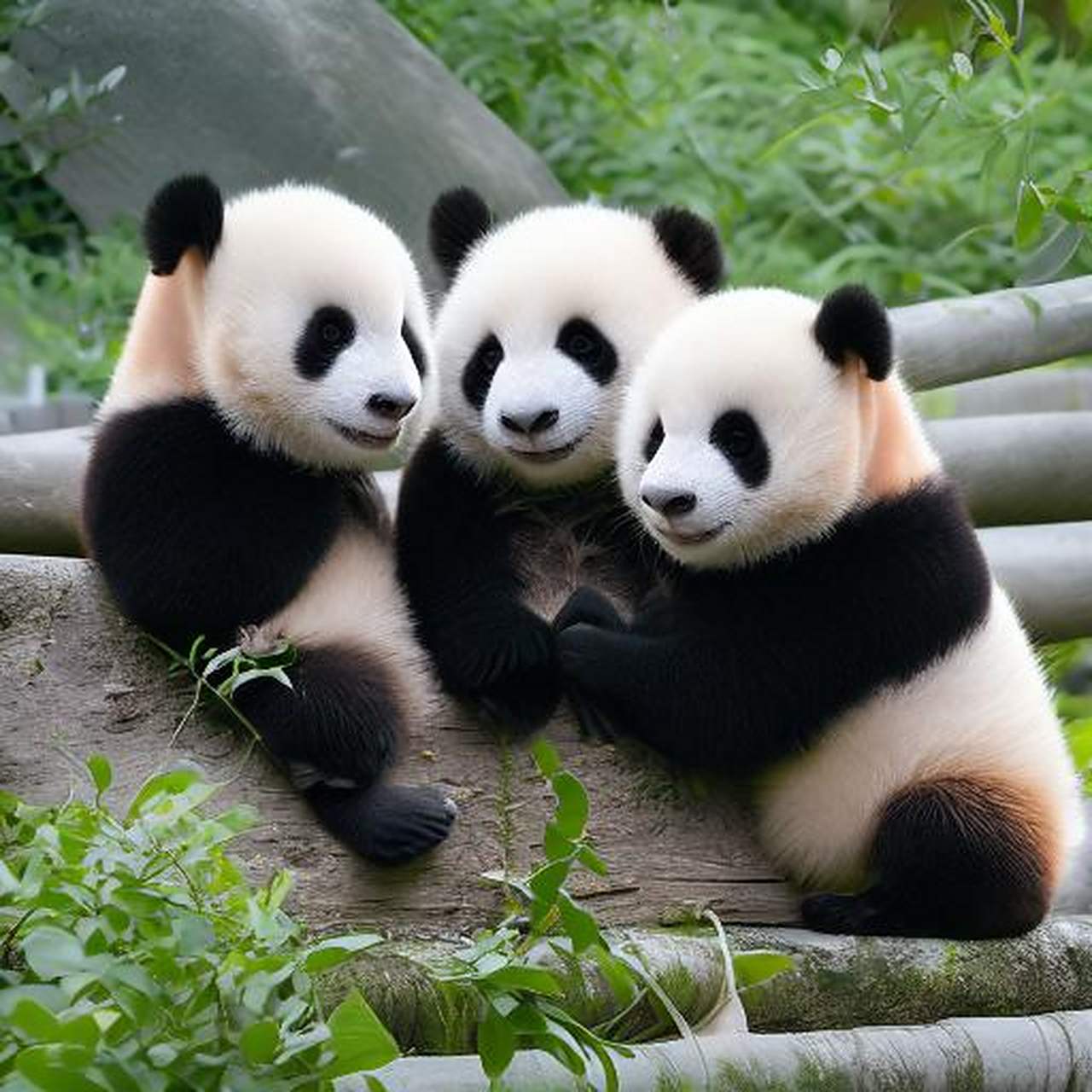 冬天的第一张照片# 94 竹林里的三只熊猫!超级萌! 94