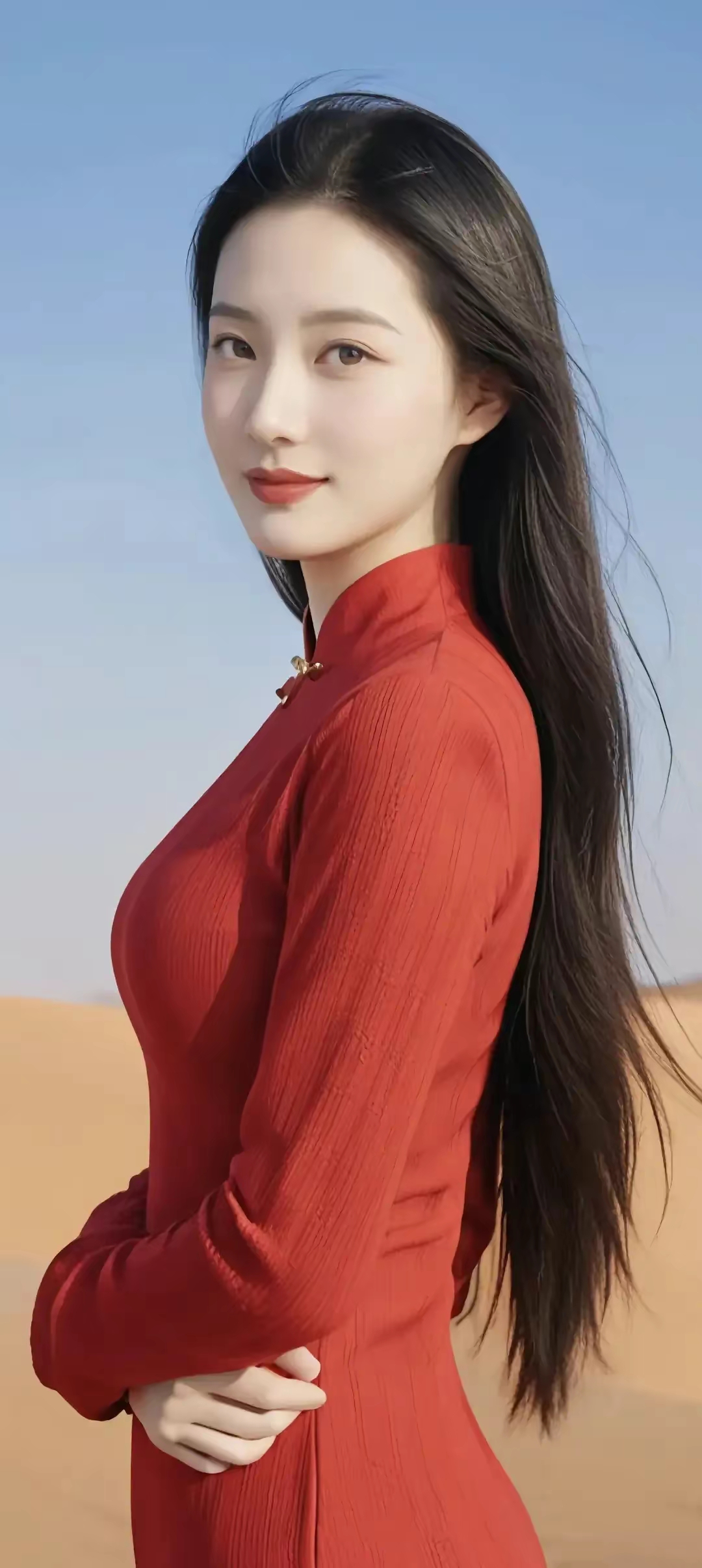 红衣美女赞美图片