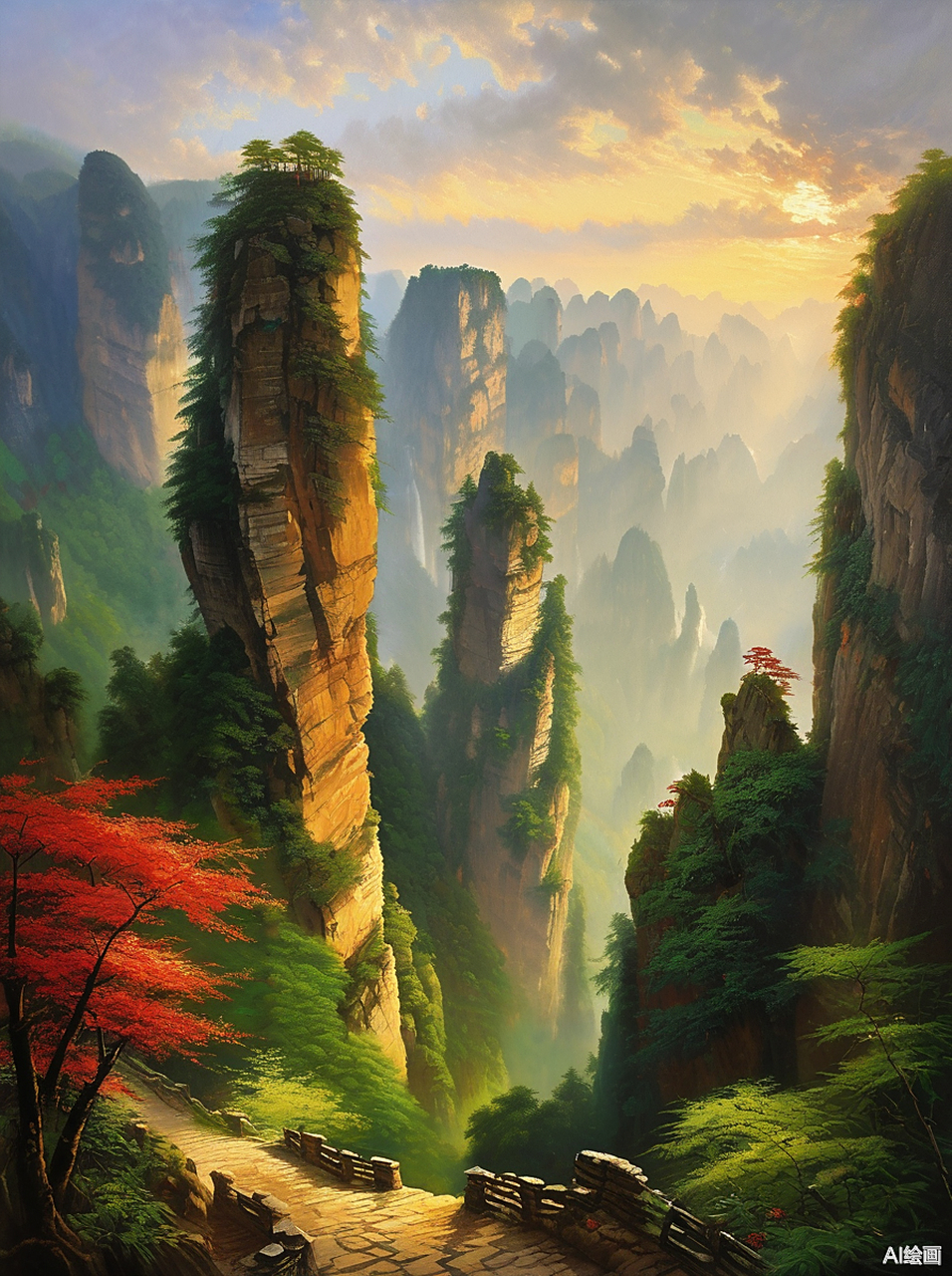 山峰耸立,绿意盎然,仿佛是大自然的壮丽画卷.