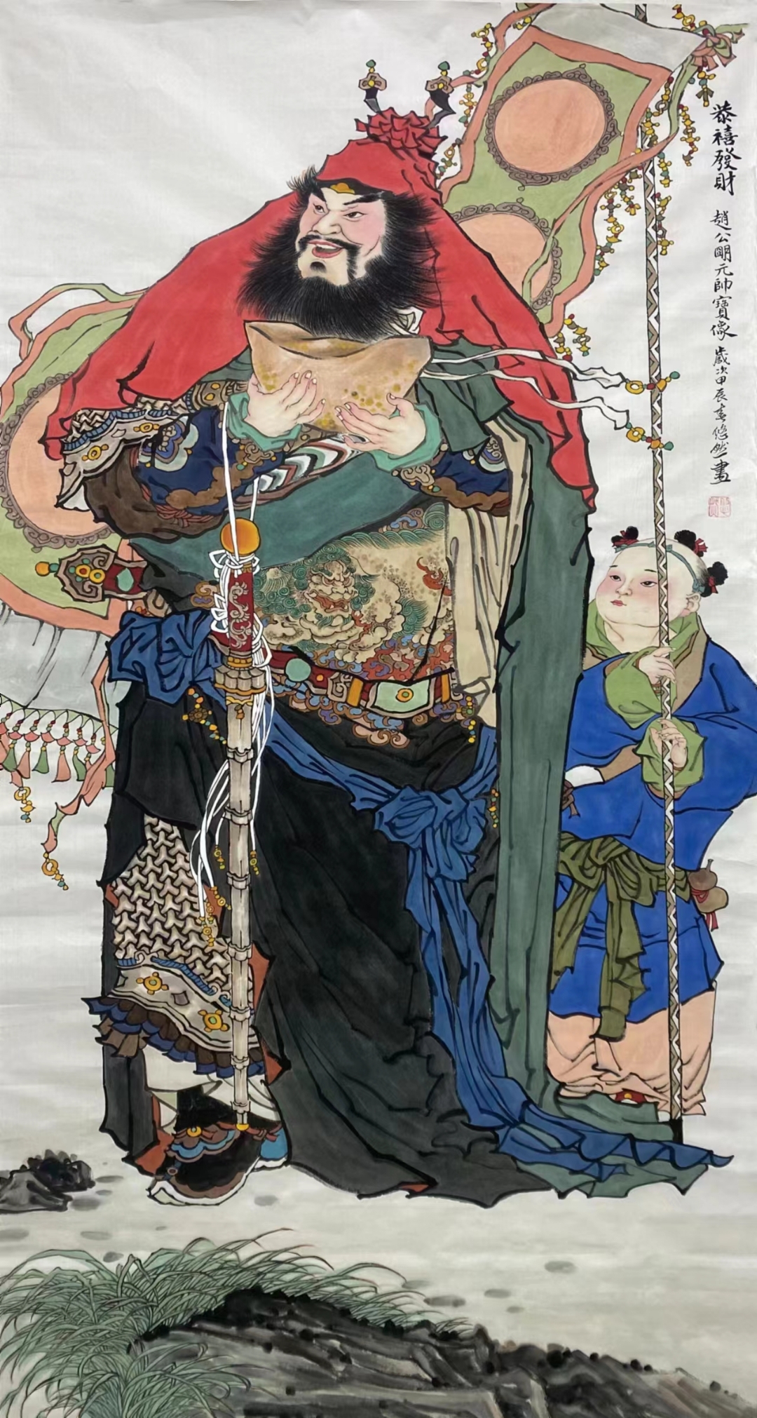 背后的小孩,蓝衣小辫,专注的神情