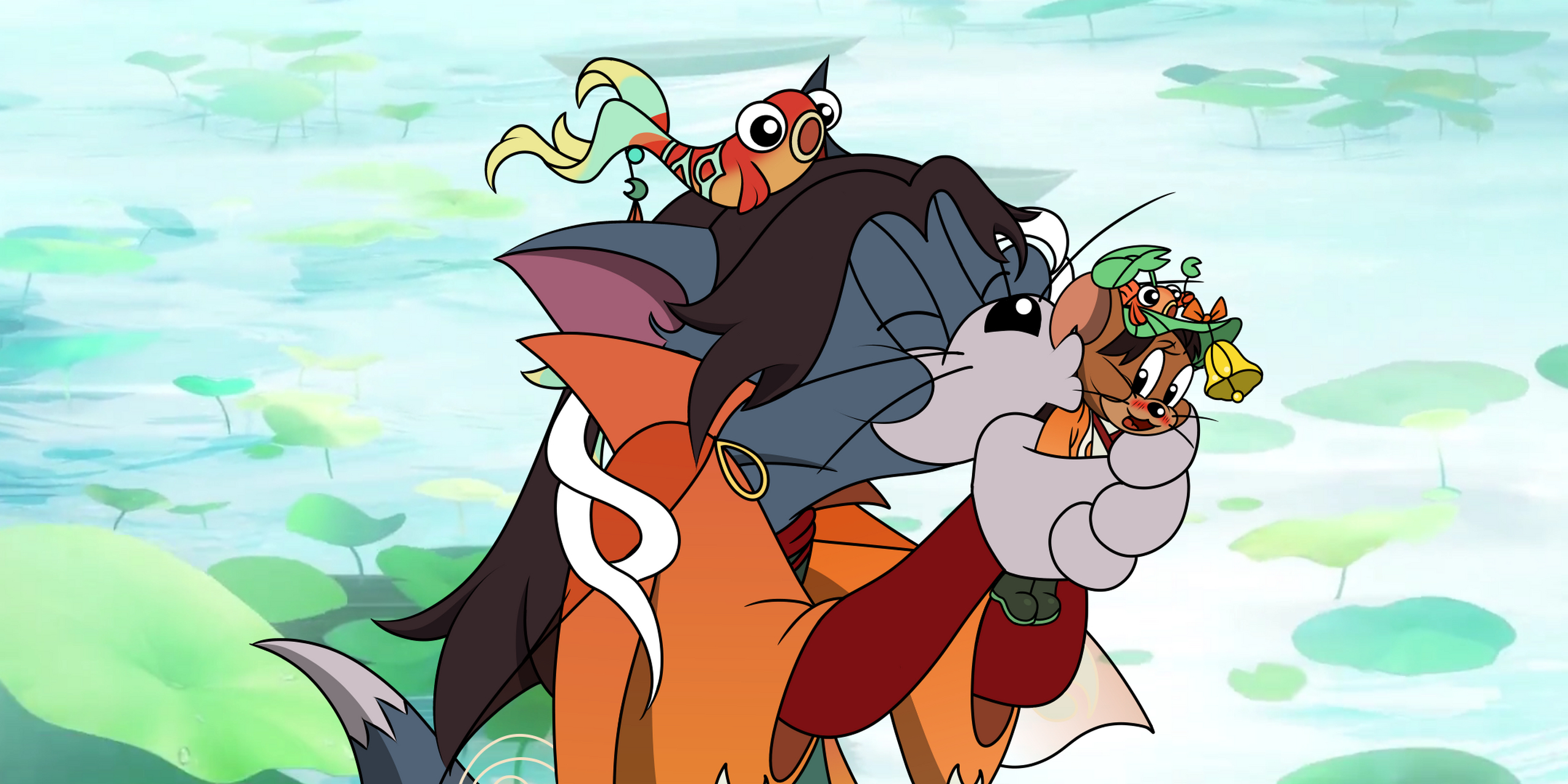 新画的图 #猫和老鼠手游# #指绘# 汤姆和杰瑞的鱼戏莲(背景是官图).