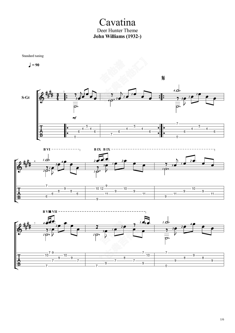 古典吉经典曲目cavatina-卡伐蒂娜 古典吉他经典曲目cavatina