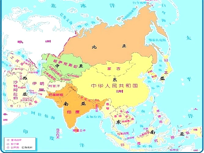 亚洲地理分区 亚洲一般可以划分为六大地理区域,包括东亚,东南亚,南亚