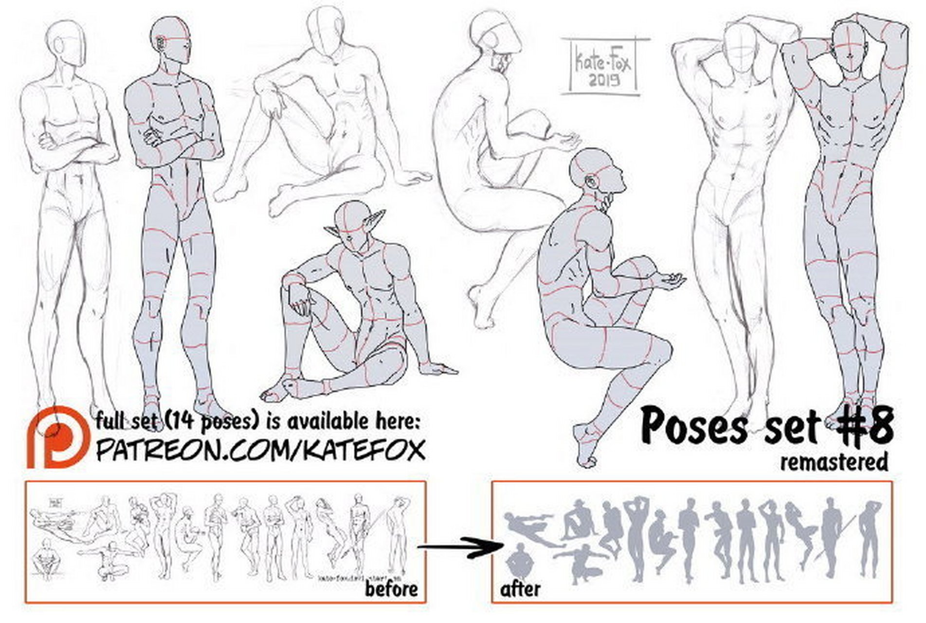 绘画参考 人物形体动态练习参考画师|kate-fox 67#绘画素材# #插画