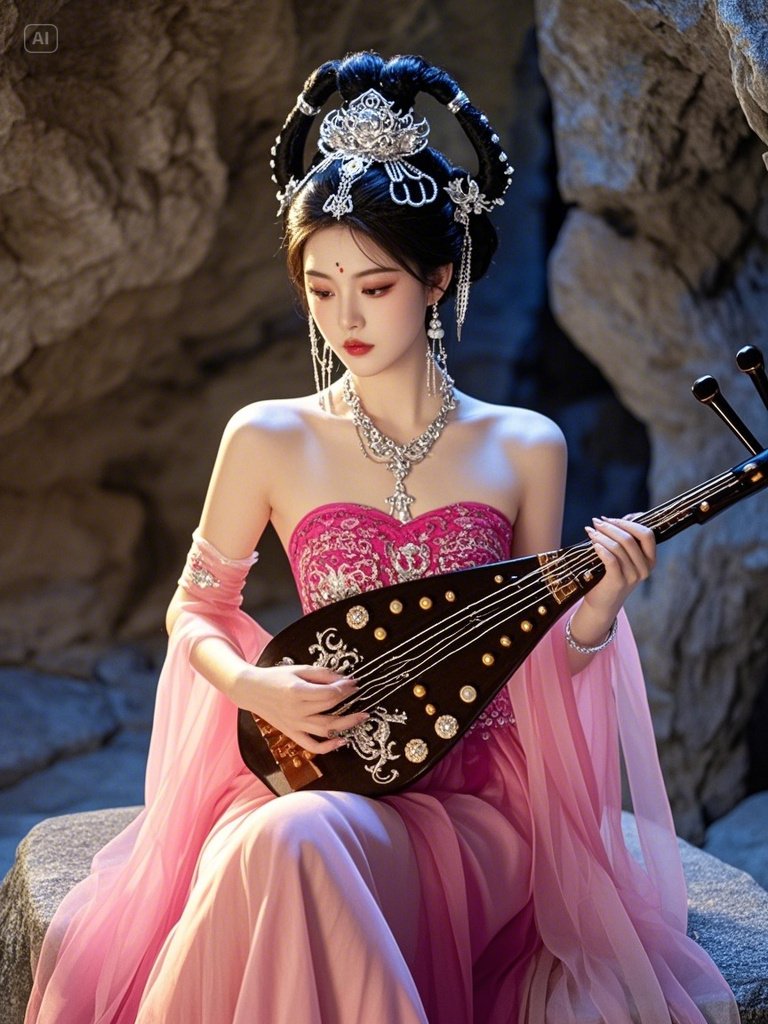 小姐姐弹着古筝,粉裙飘飘,美如画中仙.琴音袅袅,醉了春风十里