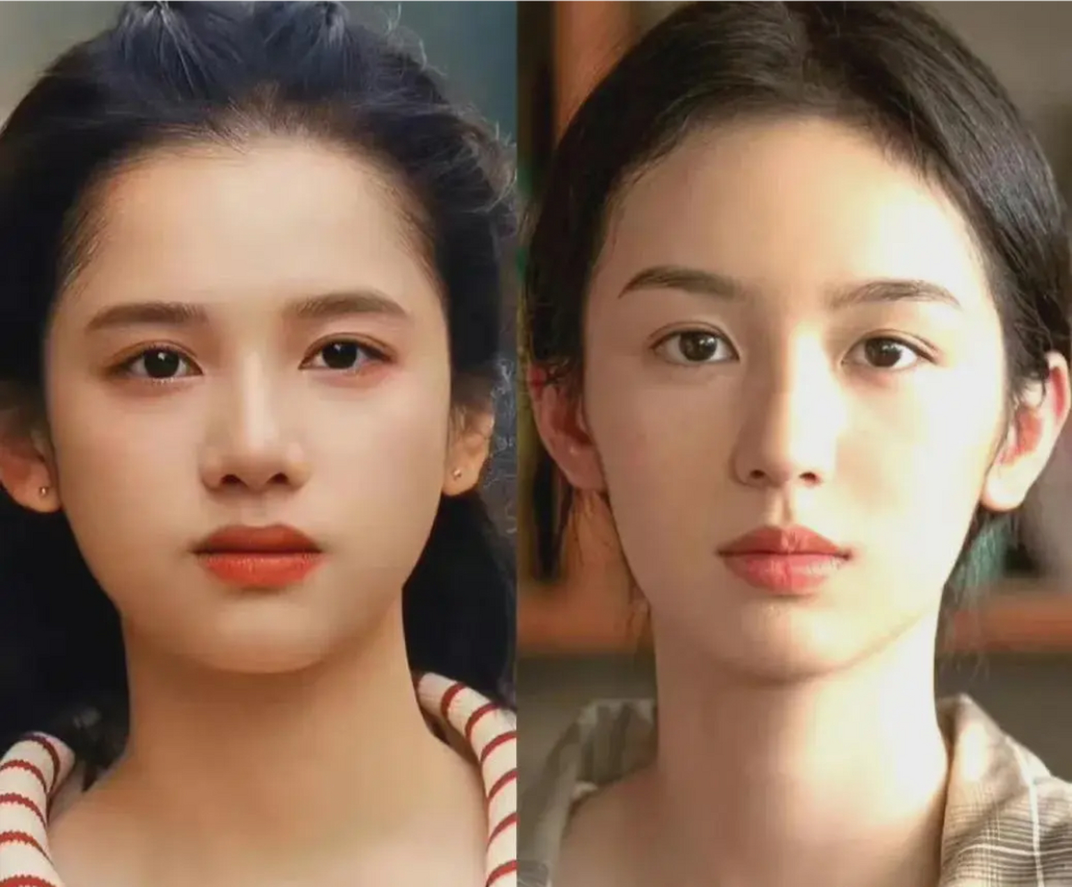 周也和张婧仪其实长得不像,一个五官舒展,像很容易被穷小子骗的天真