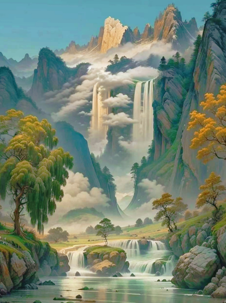 山青水秀,瀑布飞流,大自然的鬼斧神工,美不胜收.