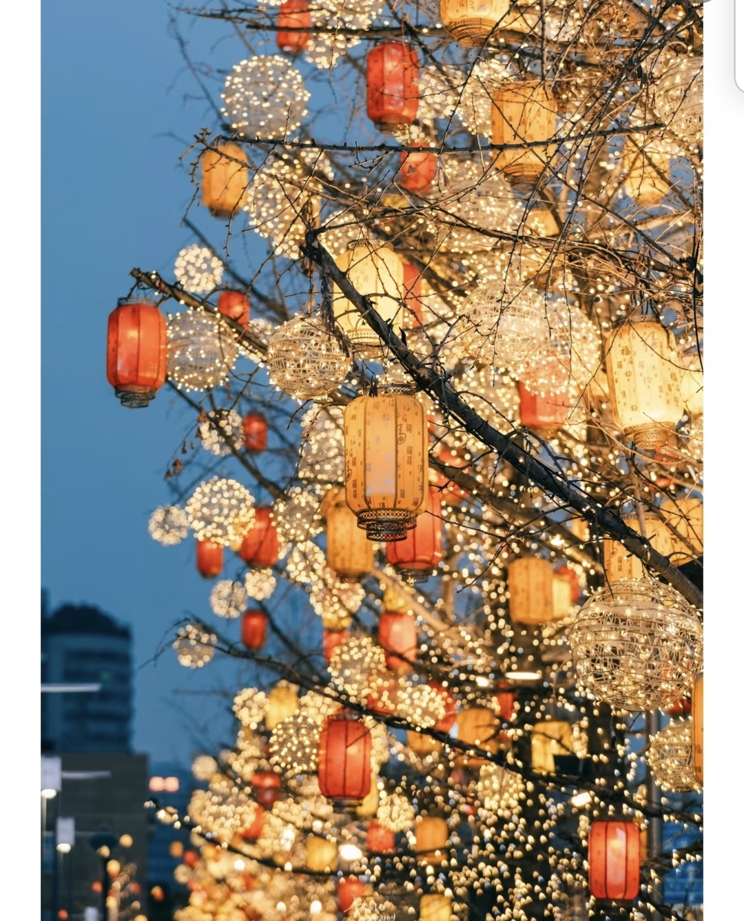 灯笼的微光与点点星光交相辉映仿佛在诉说着古老的故事