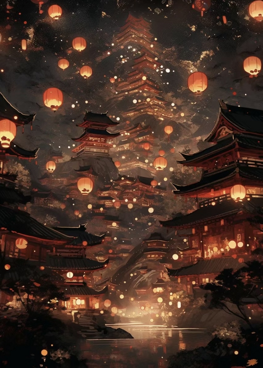 天官赐福壁纸 风景壁纸 为你花开门城,为你明灯三千 为君长明灯一晌
