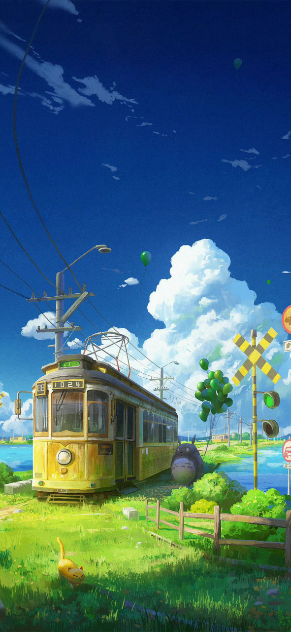 一组宫崎骏画风的插画壁纸 云朵,风车,城堡和飞鸟等元素,都让人仿佛置