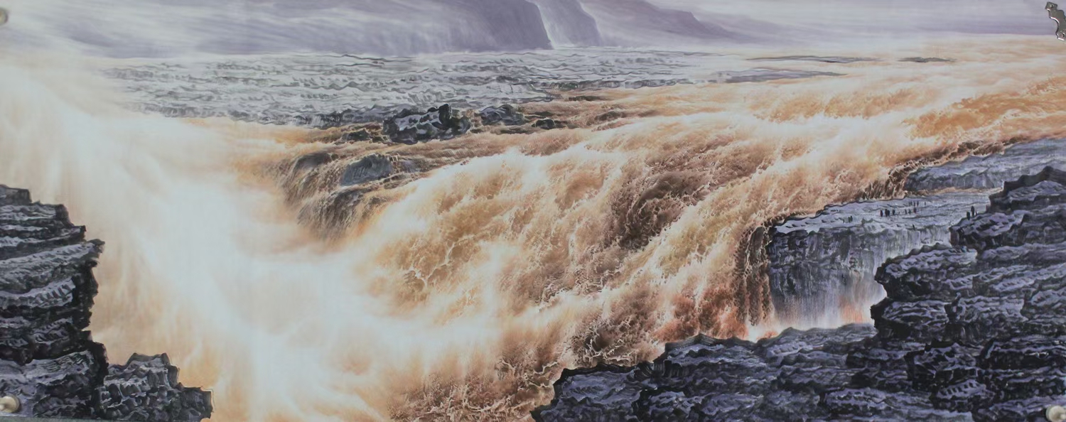 六尺  黄河壶口瀑布山水 国画名人字画 六尺180*68厘米  免费落款,可