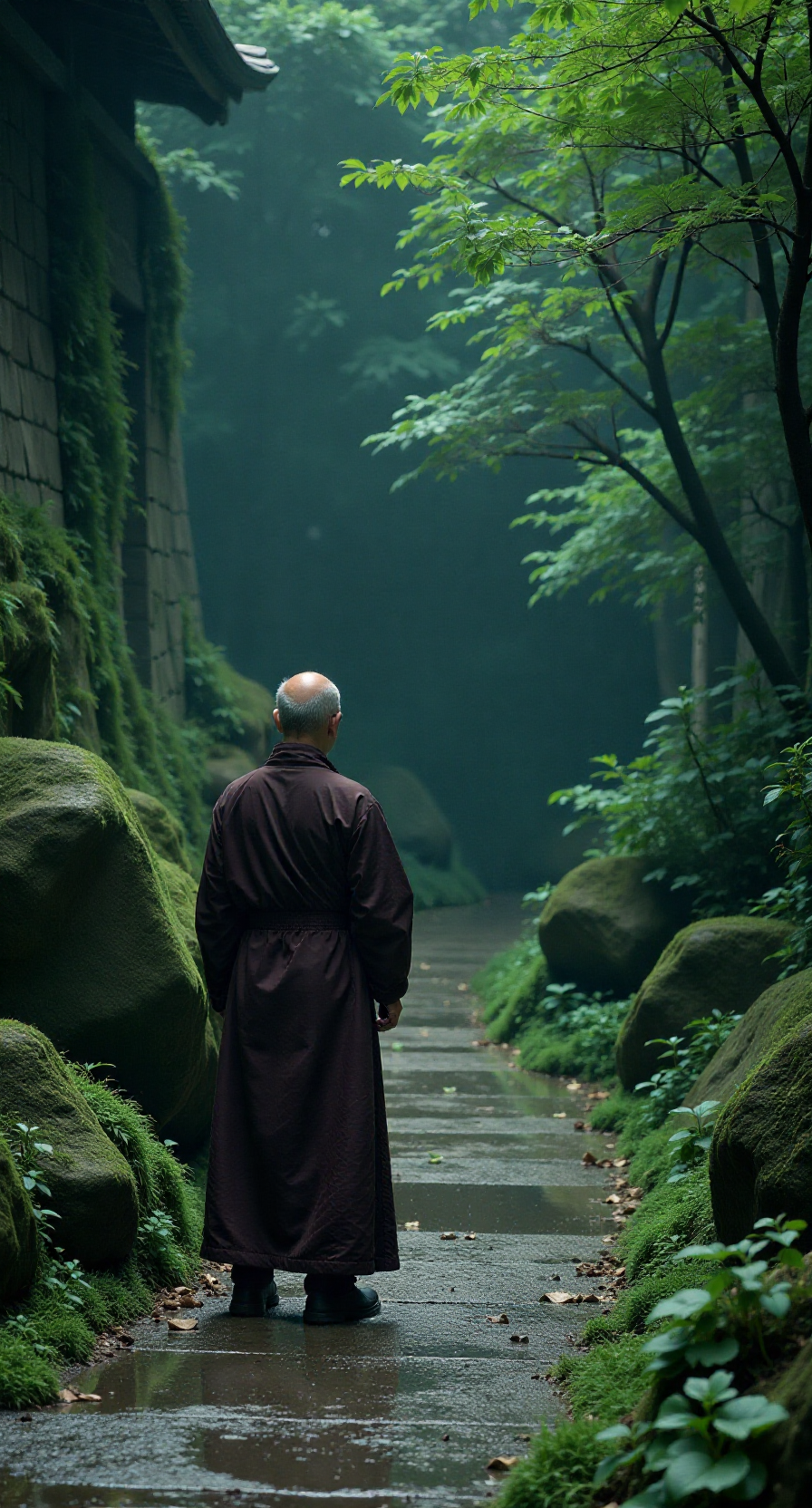 禅院青石阶上的苔藓总也扫不净,昨日刚铲去的绿痕,今晨又沿着石缝蜿蜒