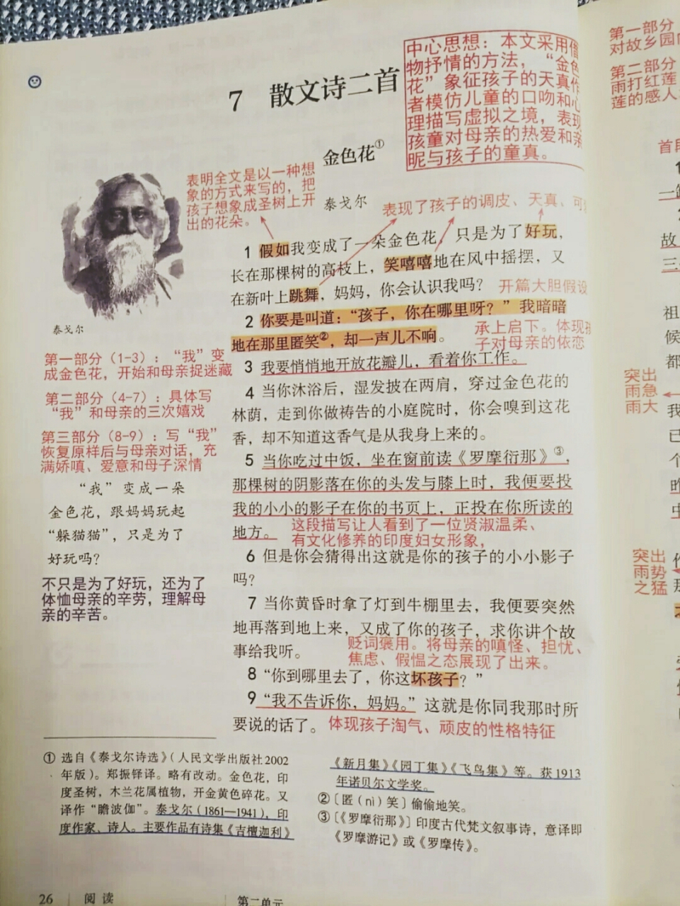 七年级上册语文课本笔记第七课《散文诗二首#七年级上册语文笔记