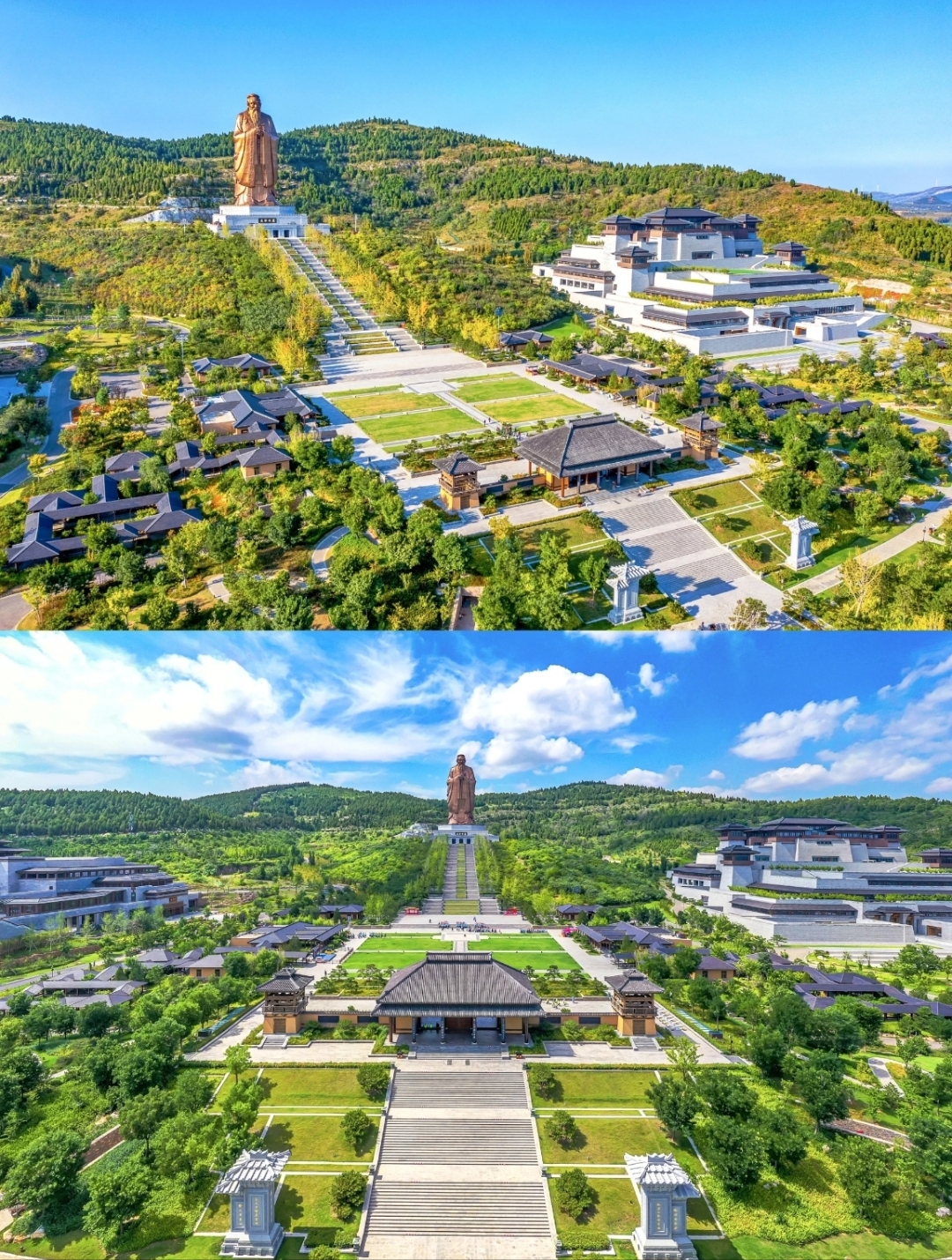 位于山东省曲阜市尼山镇尼山圣境儒宫西侧小山头上,背山面湖,面南