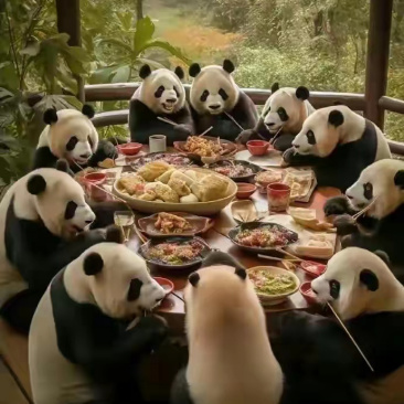 今天看到一群熊猫在悠闲地吃饭,好可爱啊!感觉自己也被治愈了