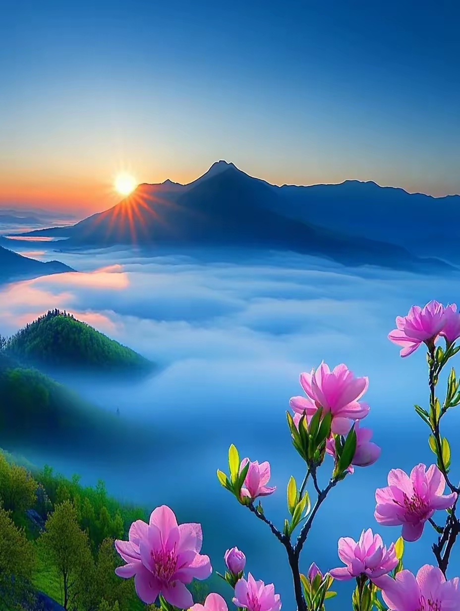 唯美日出群山 图片晨曦日出图片晨曦图片唯美晨光中的朝霞唯美图片