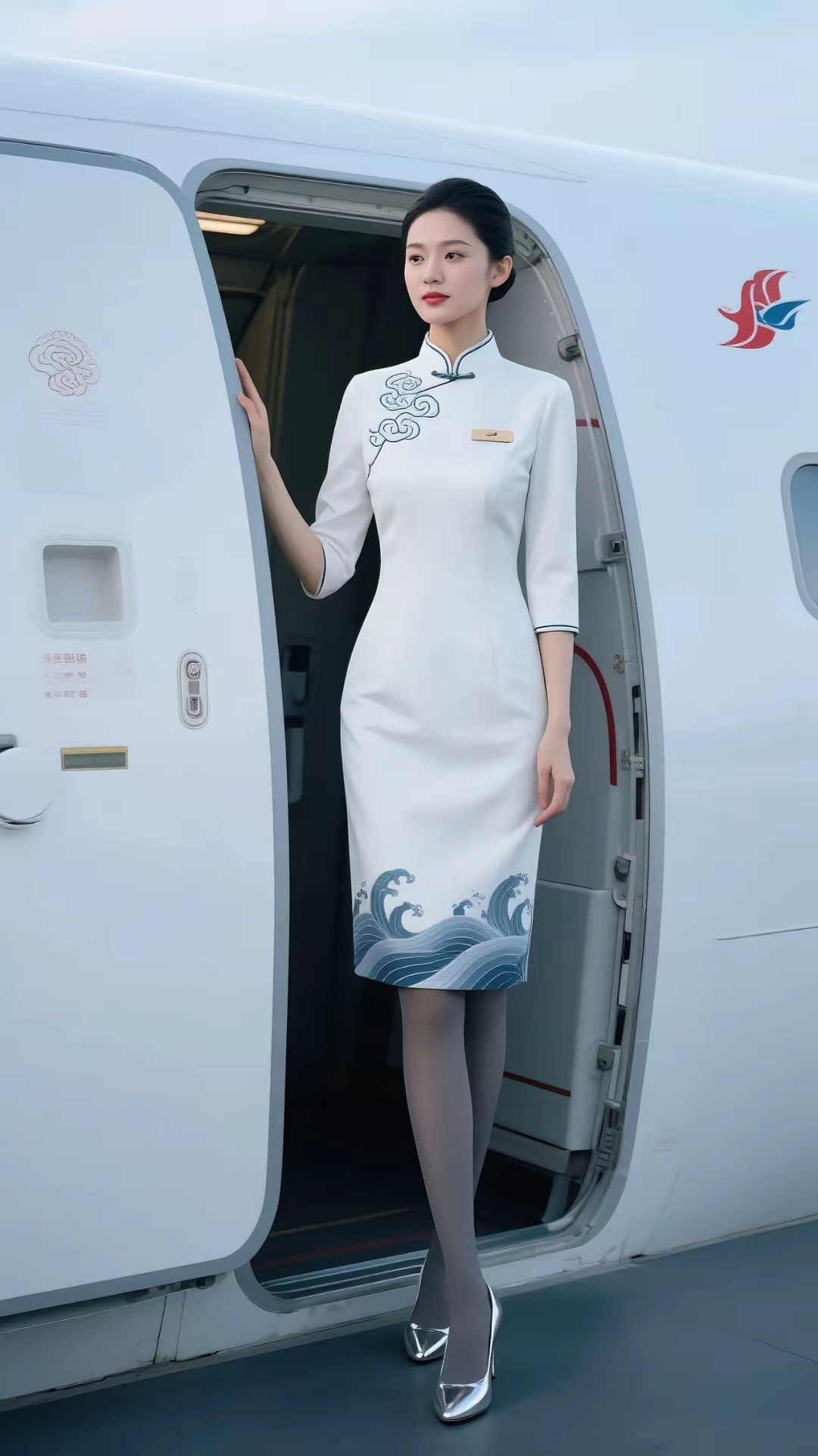 旗袍剪裁把人衬得又挺拔又温婉,难怪网友说坐飞机都想多亢: 空姐旗袍