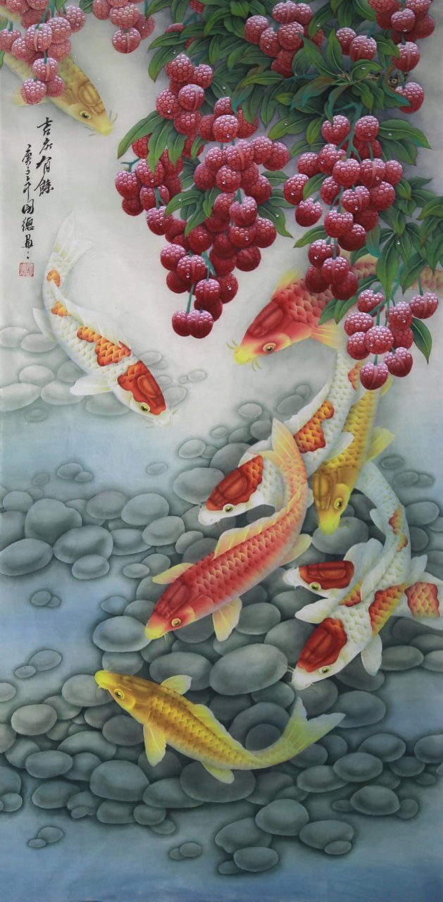 欧阳国德精品工笔画吉庆有余 尺寸:130x65cm