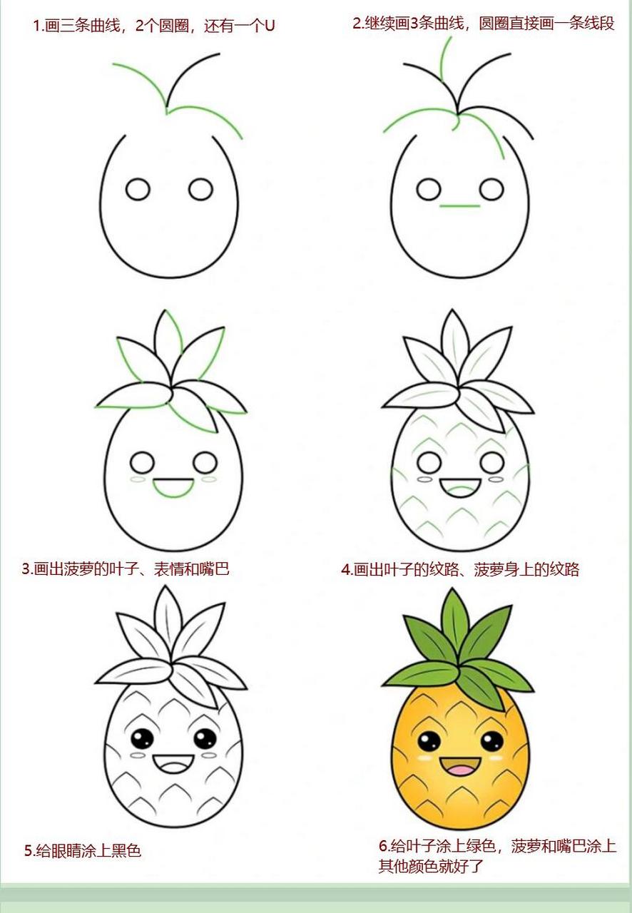 可爱的水果菠萝简笔画来咯,简单又好看  1.