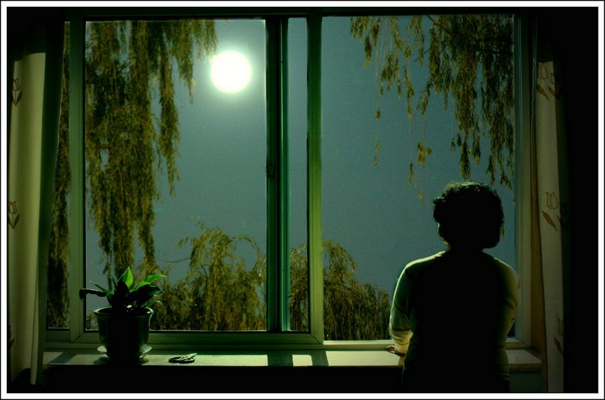 一个人仰望月亮的图片图片