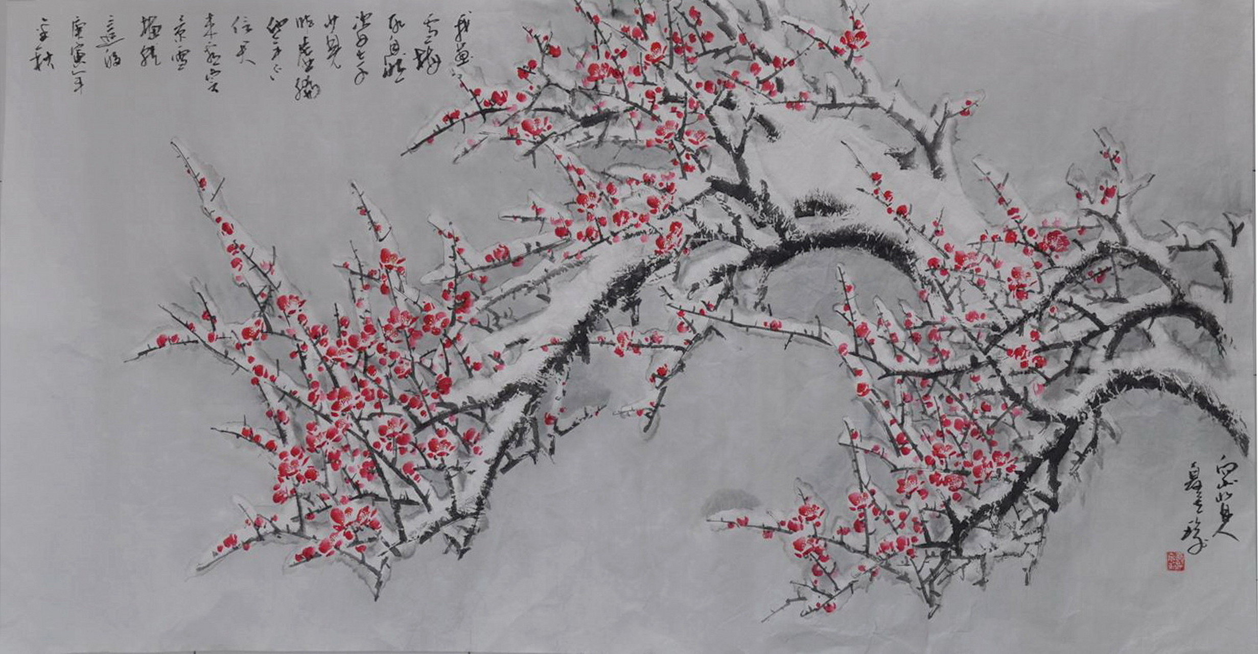 每日一联 雪梅(3)2-3 上联:雪吻梅花香暗涌  下联:? #2023新春庙会