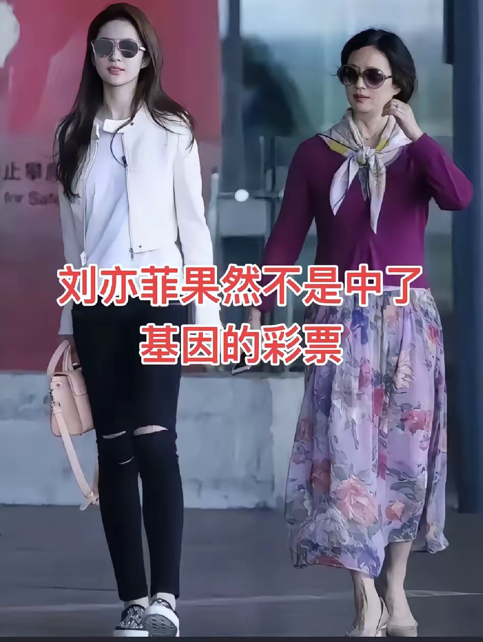 看照片,母女的区别是,刘亦菲灵气,妈妈贵气,并且外组母三代女性都是
