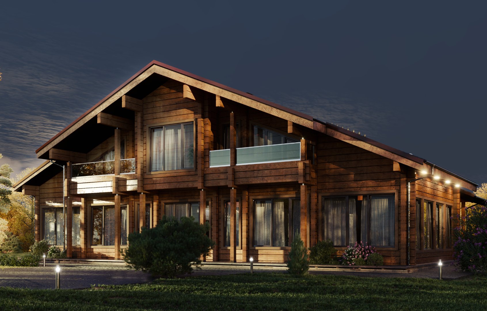 胶合木 木结构 clt胶合木 胶合木 微信:c530942927 哇,这木屋别墅夜景