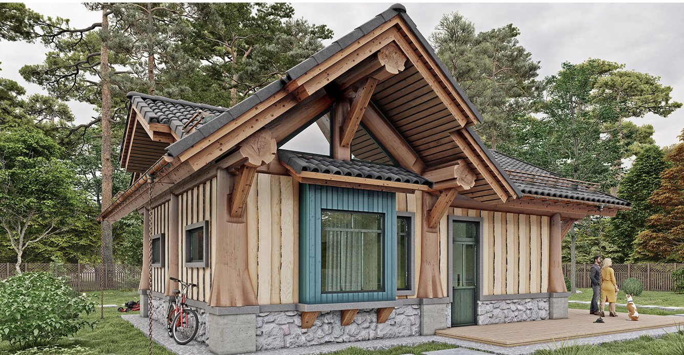 木屋前小径蜿蜒,花香袭人,晨露微光中,生活自成诗篇