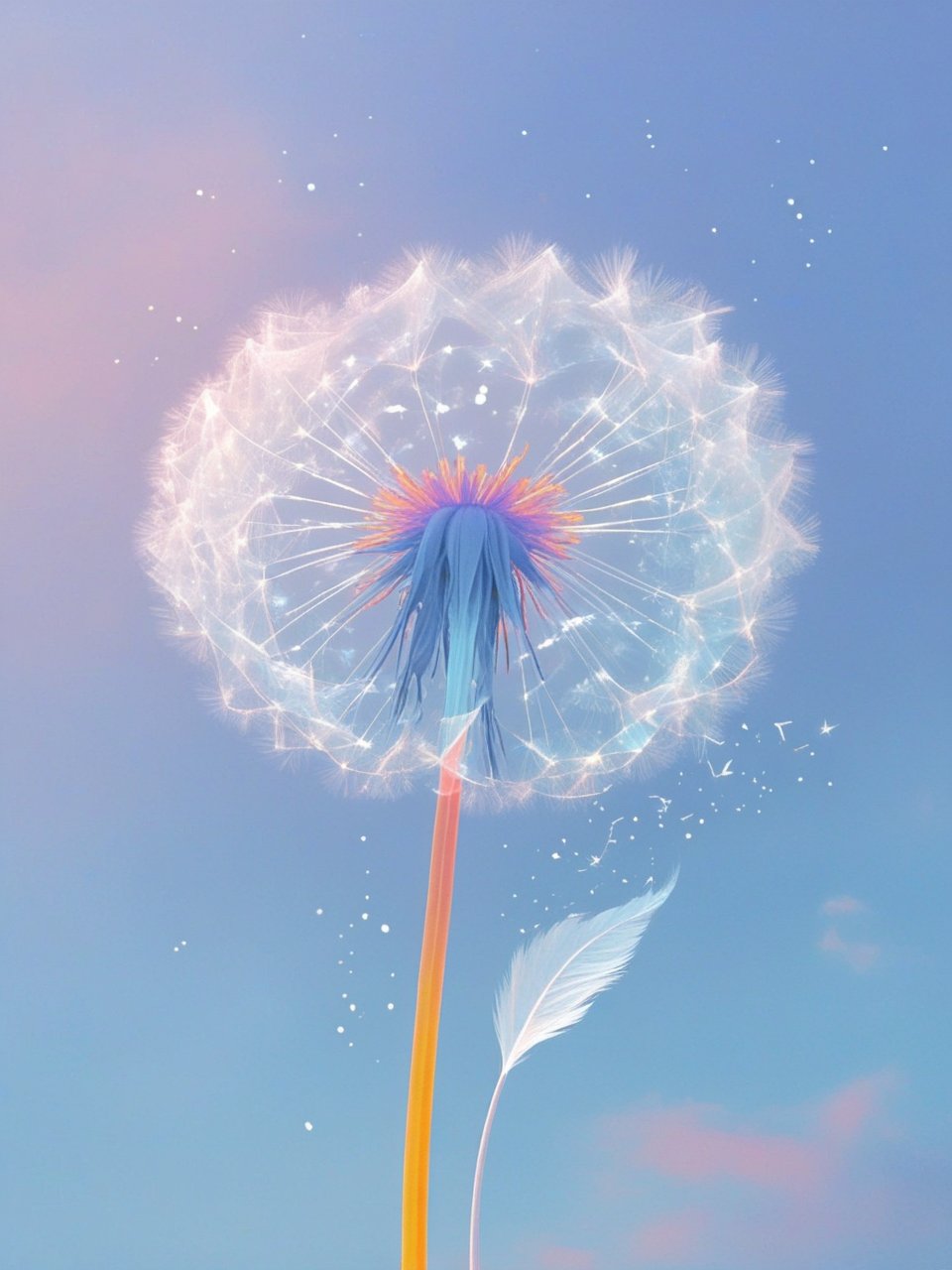 夜空下的梦幻花园,蒲公英随风起舞,星光点点落入梦乡