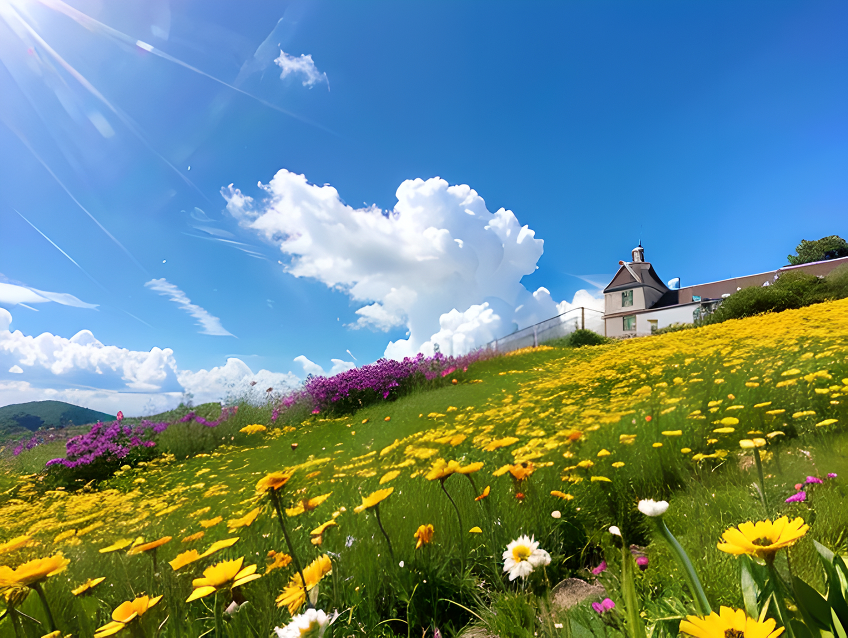 《早安阳光洒满大地,愿你笑容灿烂》  早晨的阳光如波浪般洒满大地