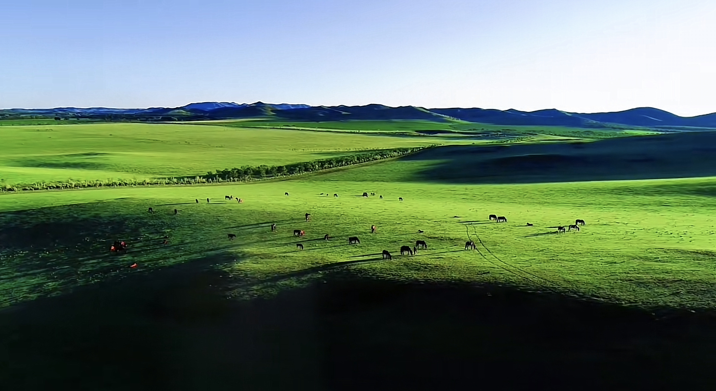 展现在眼前的是广袤无垠的贡宝拉格草原,仿佛一块巨大的绿色绒毯