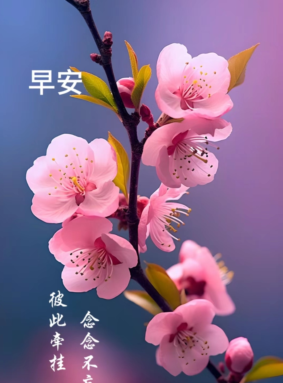 🌸早安,梅花唤醒晨间的宁静,渐变紫蓝背景映衬出它的优雅气质.