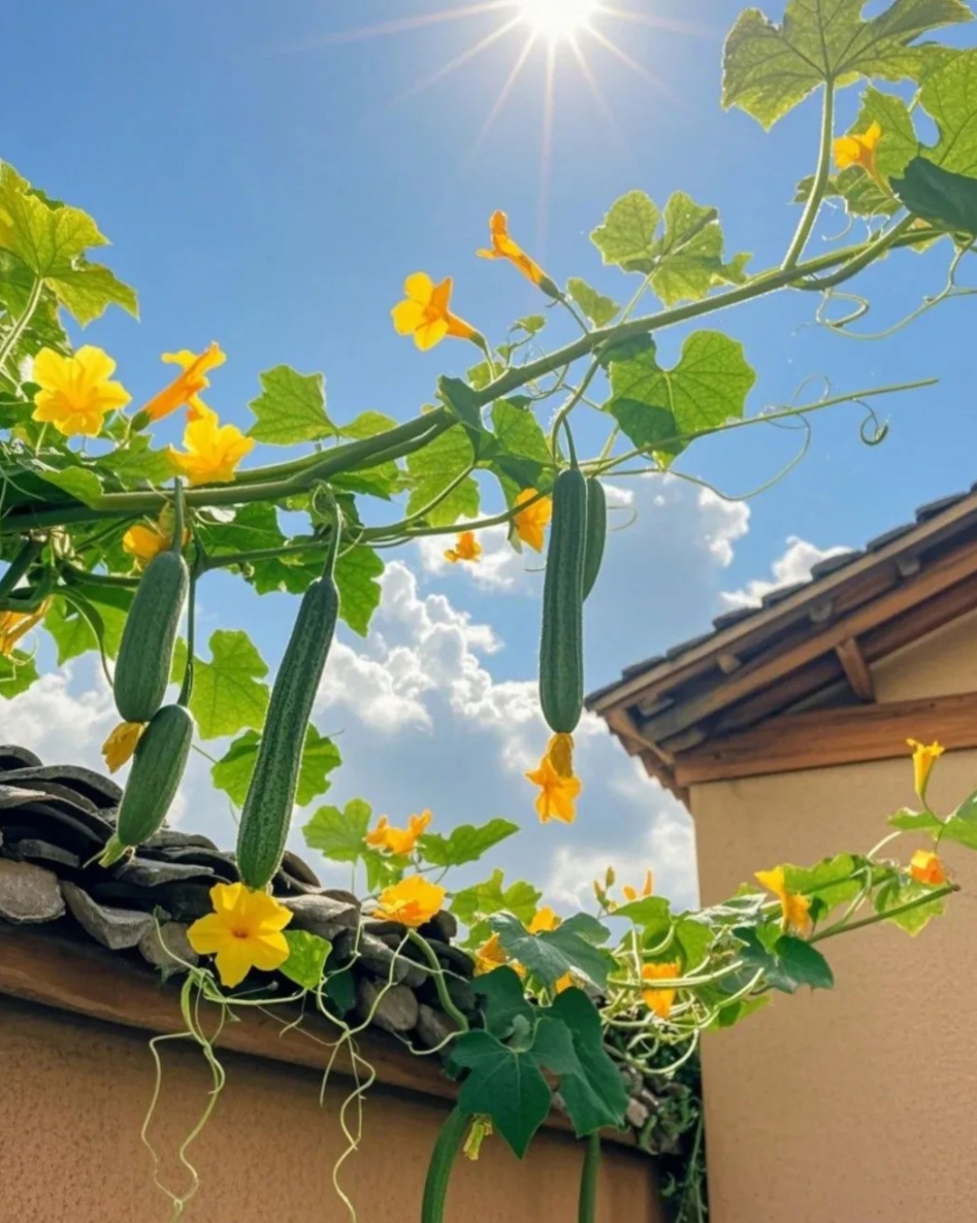 心存阳光,所遇皆美好! 绿意盎然的瓜藤,在黄花的点缀下,生机勃勃.