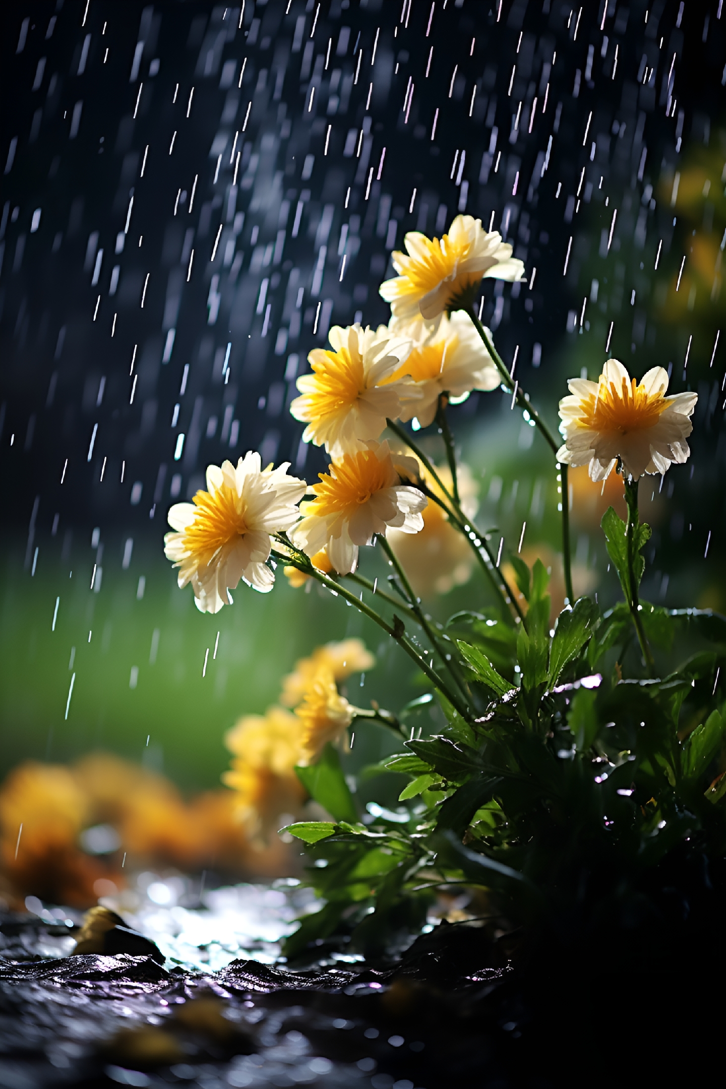 雨水打在花朵图片唯美图片