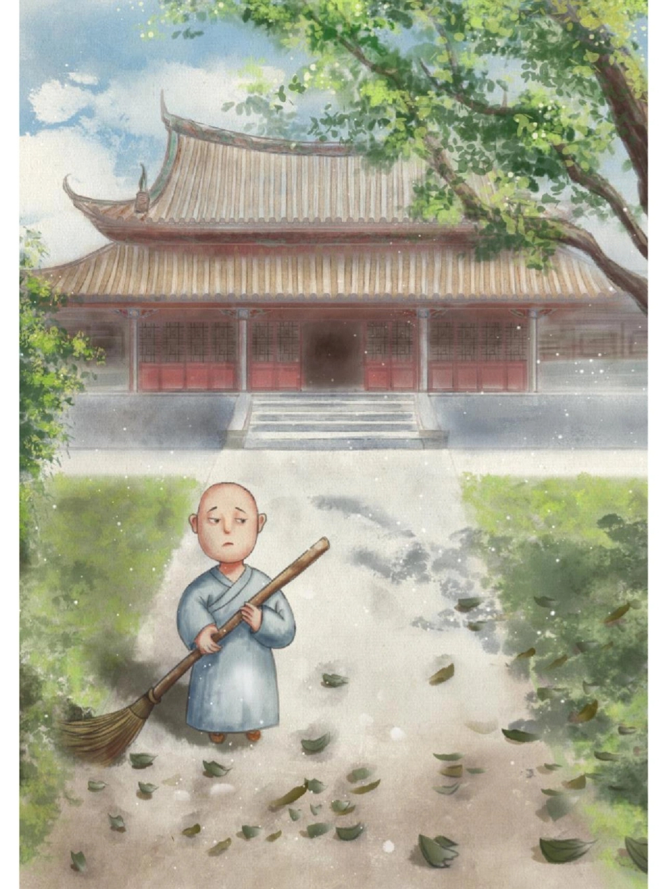 小和尚负责清扫道观落叶,每天要很长 时间才能扫完.