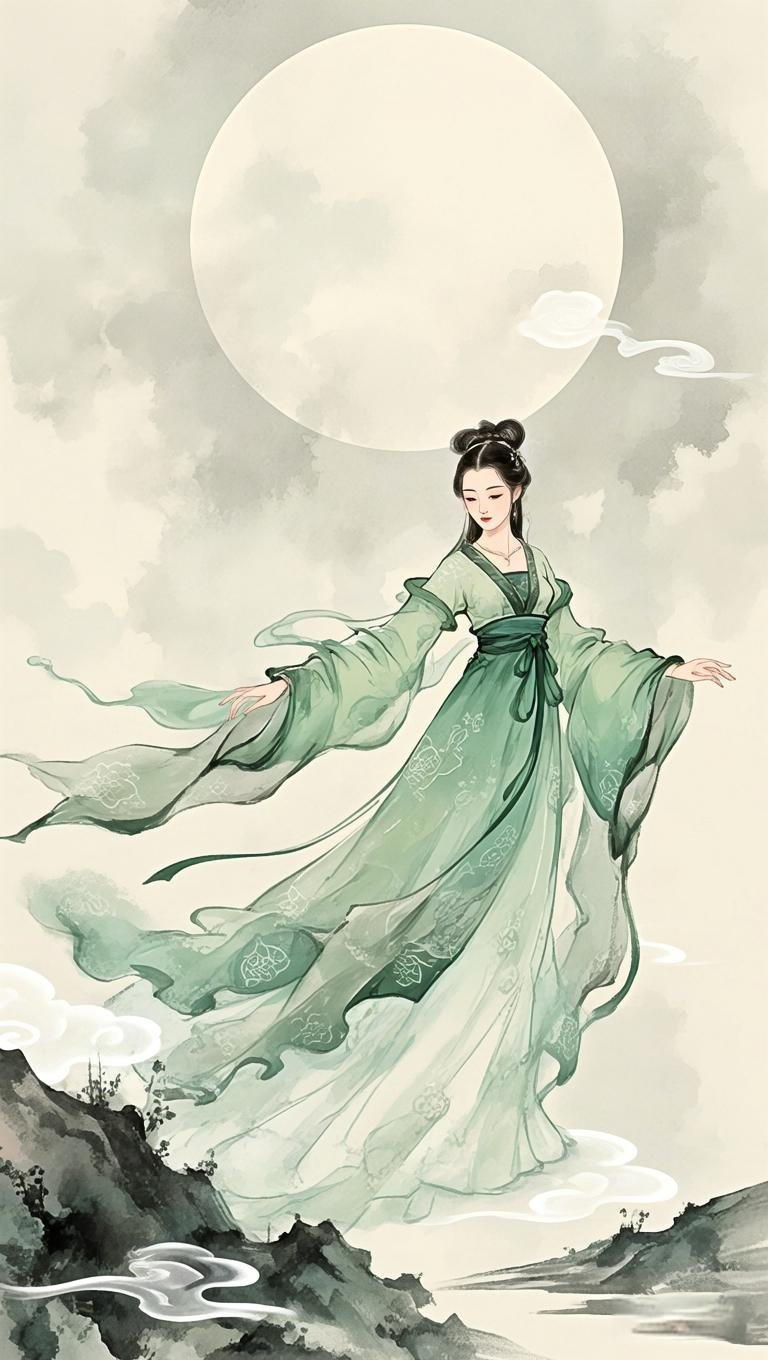 水墨世界佳人立, 视觉艺术韵千重.#ai绘画