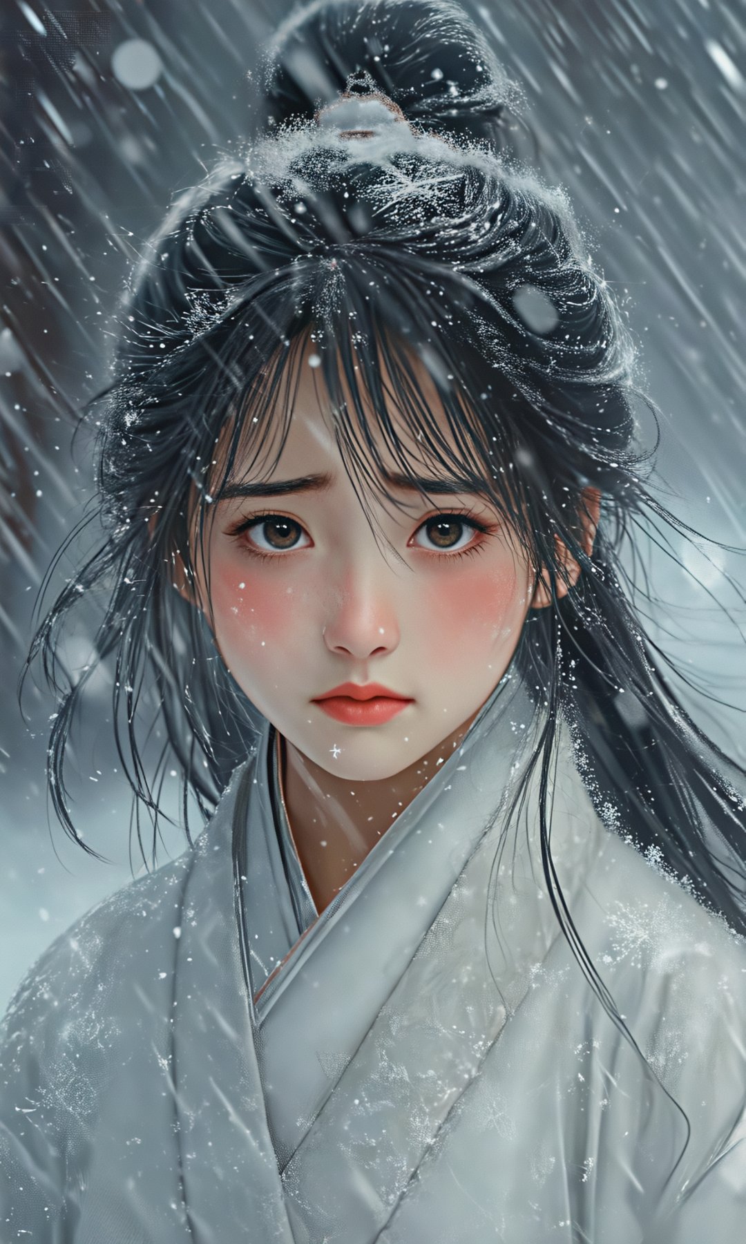 《雪中有佳人》 茫茫大雪飘不停,白衣佳人独涕零