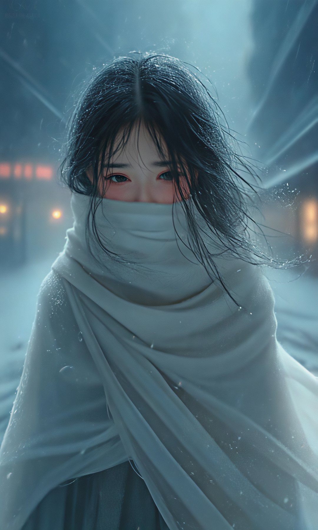 《雪中有佳人》 茫茫大雪飘不停,白衣佳人独涕零