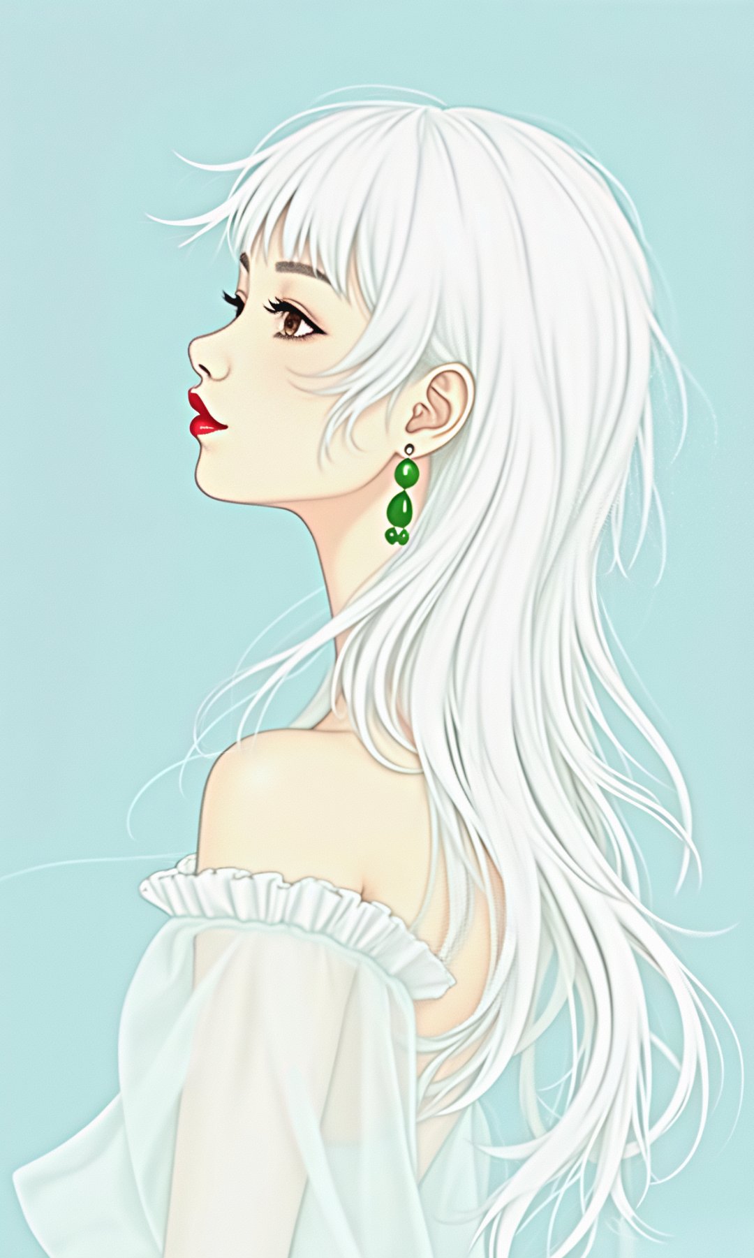 女孩侧面肖像,浅米白色背景彰显纯净,极简艺术风格勾勒