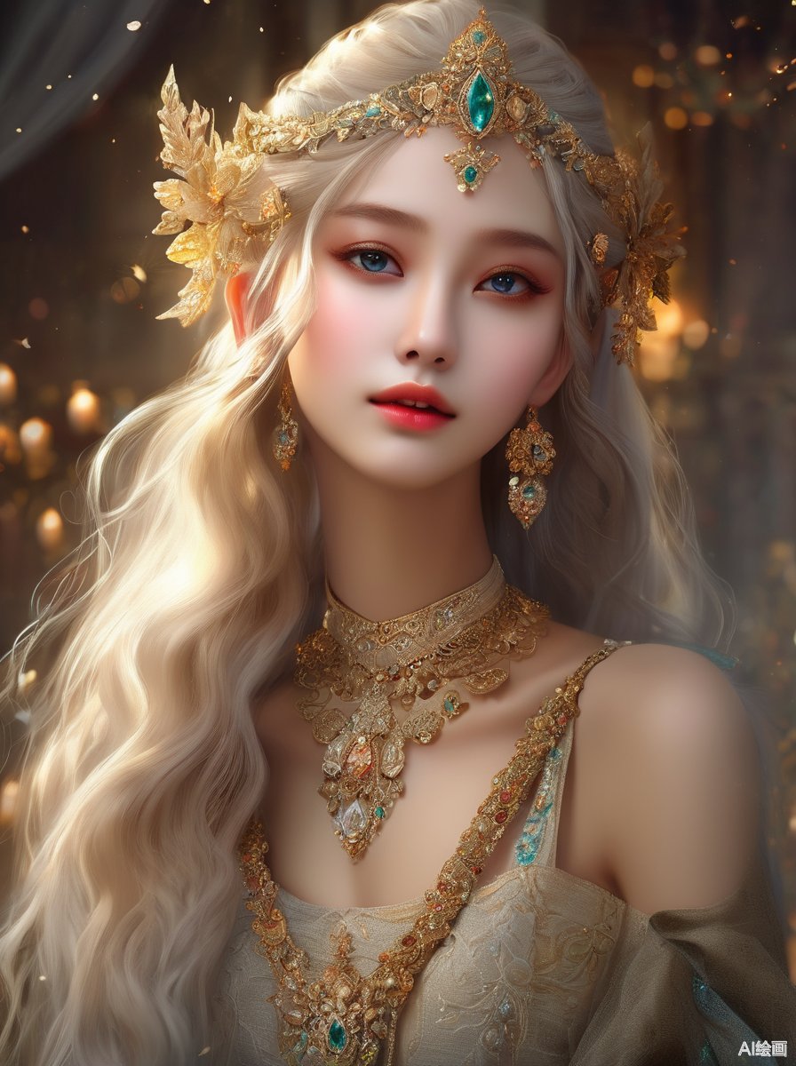 金色长裙与皇冠的完美结合,宛如童话里的公主降临人间.