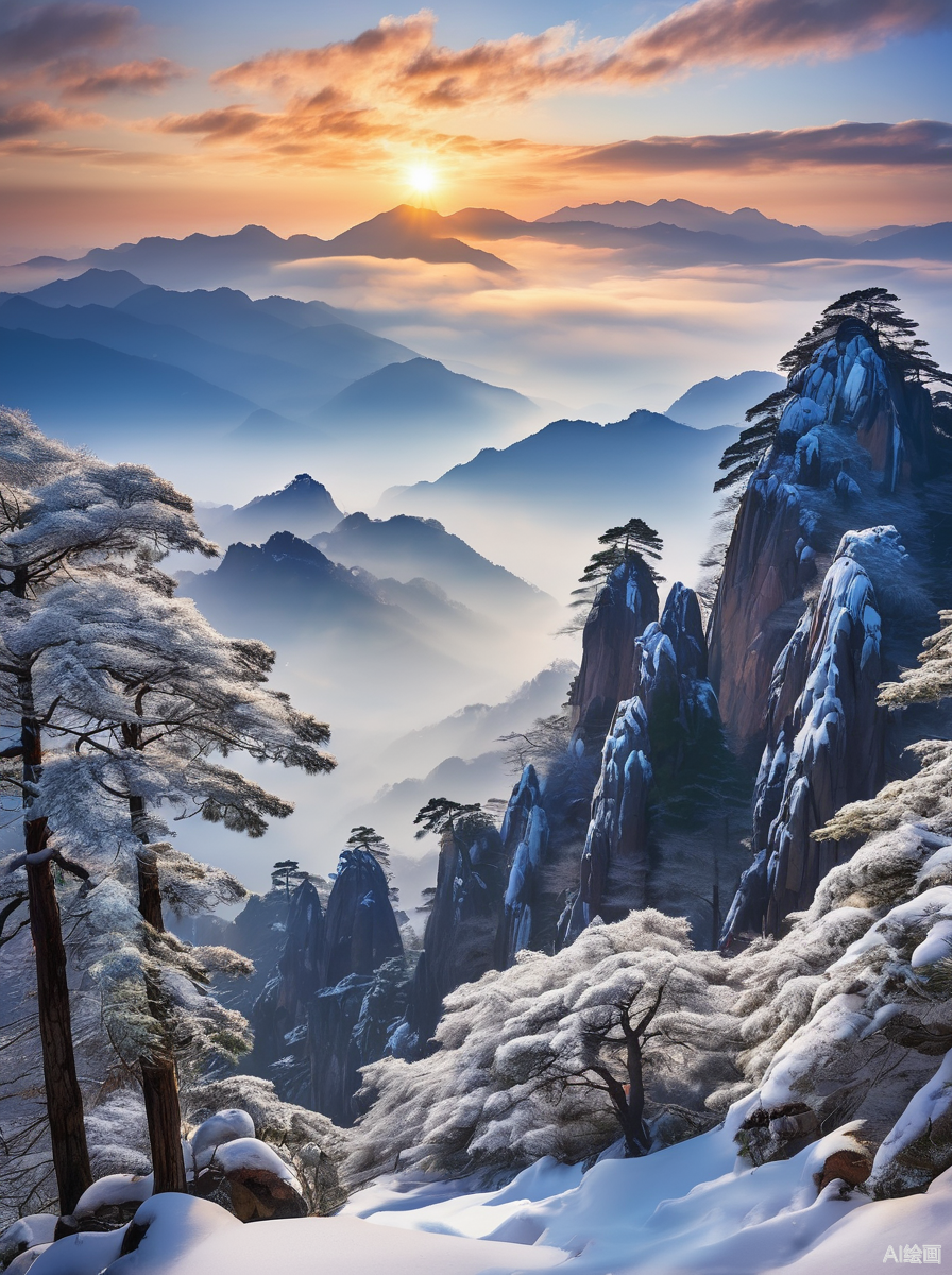 黄山雪景唯美图片