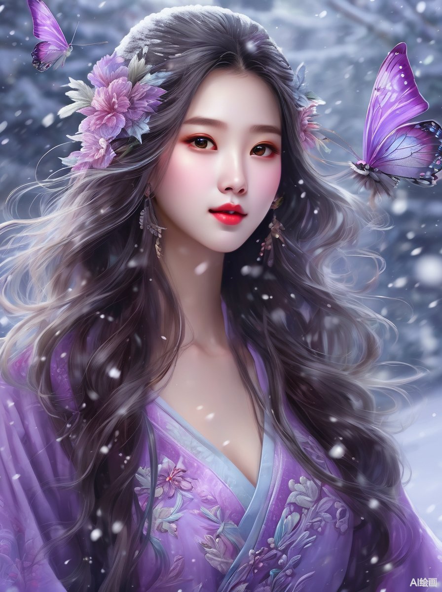 冬日仙境中的紫色精灵  在白雪皑皑的冬季,我遇见了她,那个身穿紫色