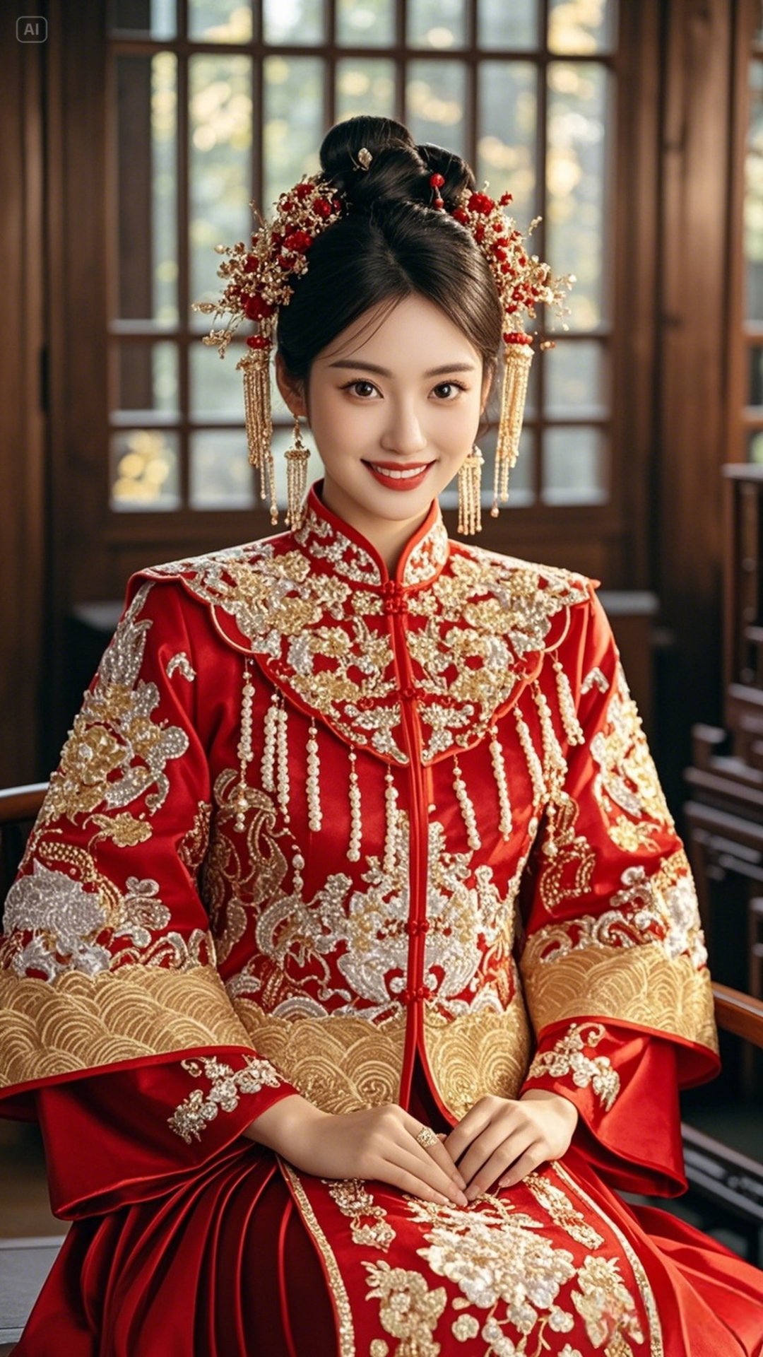 古窗光影下的东方绮梦 宝子们,中式嫁衣的精致华丽真的太